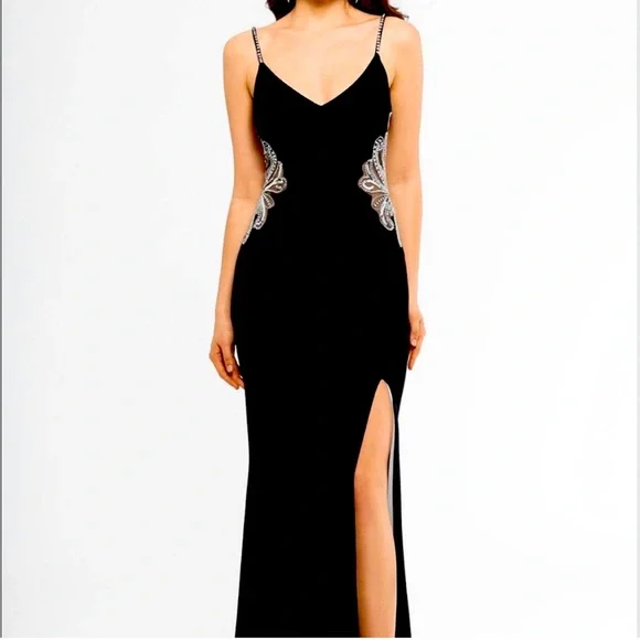 betsy and adam beaded dress Betsy & Adam Women's Ombre Sleeveless Draped Halter Gown - Navy/Teal main image 1